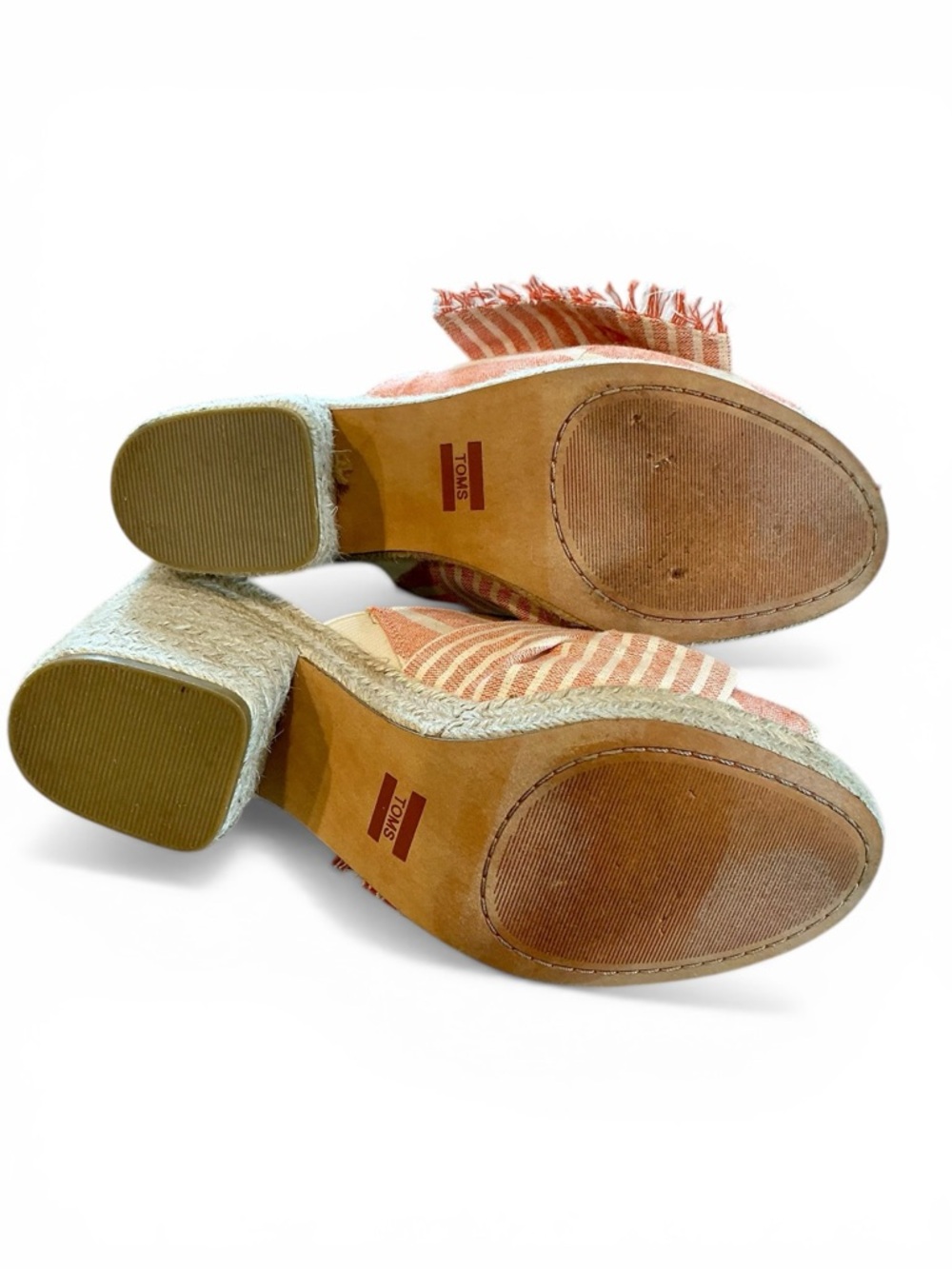 Toms Junie Canvas Espadrille Slide Peep Toe Heel Orange Cabana Stripe Size 8 - Picture 8 of 8